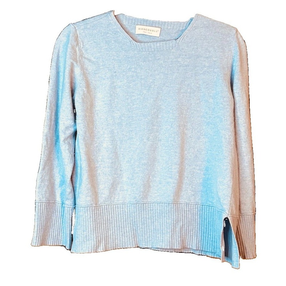 Bianco & Blu Italy Cashmere Blend Sweater Blue Square Neck M Quiet Luxury Read